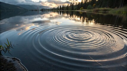 Liquid mirror surface with concentric distortion, creating a fluid and dynamic visual effect, ideal for abstract art, design projects, and creative reflections