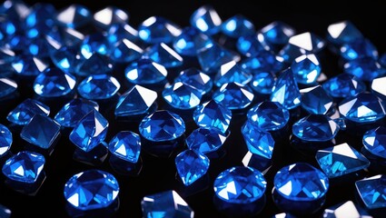 Black background with an array of sparkling blue gemstones