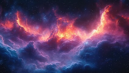Cosmic Nebula with fiery clouds, and space.