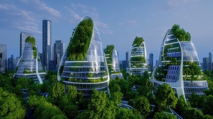 Fototapeta premium Eco-Friendly Cityscape: Futuristic Green Architecture