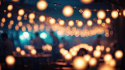 Retro-style night market scene featuring colorful lights, crowd, and festive glow in a downtown setting