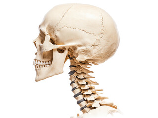 Isolated Human Skull with Neck Bones Anatomy