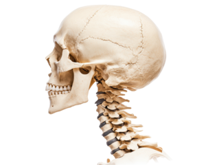 Isolated Human Skull with Neck Bones Anatomy
