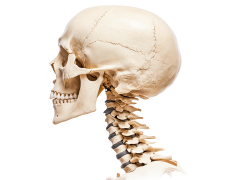 Isolated Human Skull with Neck Bones Anatomy