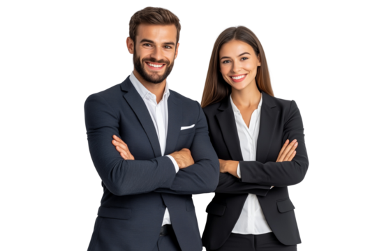 Portrait of a successful business people smiling together with arms crossed, isolated on transparent or white background