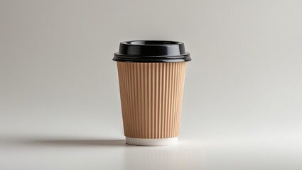 Bird's-eye view of coffee cup with open black plastic lid on white background with clipping path