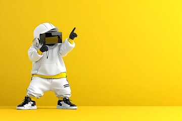 Fototapeta premium Cool, futuristic figure points, yellow background