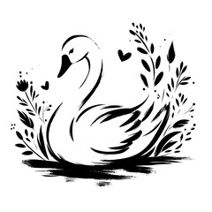 Obraz premium Elegant Swan in Floral Frame, Black and White Bird Art
