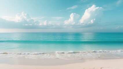 Serene tropical coastline with clear water and vibrant sky