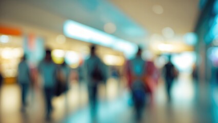 Defocused background featuring modern shopping mall interior with abstract blur