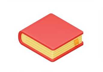 Isometric illustration of a closed red book with yellow pages and a small yellow bookmark on a white background