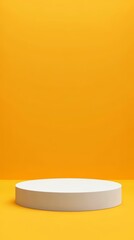 Simple White Cylinder Podium on Yellow Background