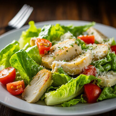 Caesar salad on a plate. AI generated.