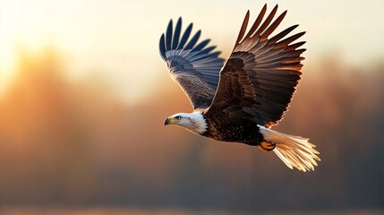 Obraz premium Majestic Eagle Soaring Over Natural Habitat at Sunset