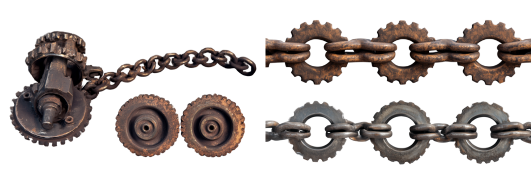  Set of a Sprockets and chains, isolated on transparent background.