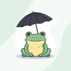 Obraz premium シンプルで可愛い傘を持ったカエルのイラスト素材｜梅雨・雨・動物・蛙・ミニマルデザイン｜LINEスタンプ・SNSアイコン・子ども向け教材・グッズデザインにも最適