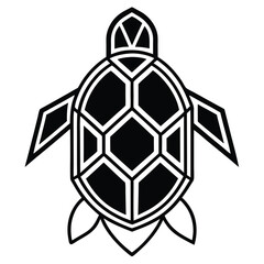Obraz premium Geometric Turtle Silhouette – Black and White Sea Turtle Icon with Tribal Style