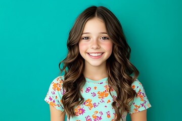 Fototapeta premium Smiling Girl with Floral Print Tee