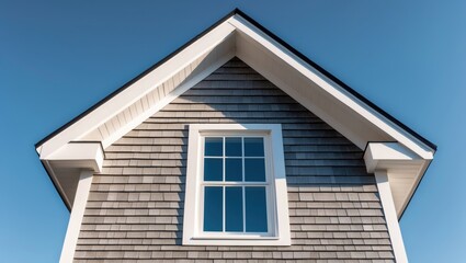 Modern house with a gable end double window and shingled exterior wall