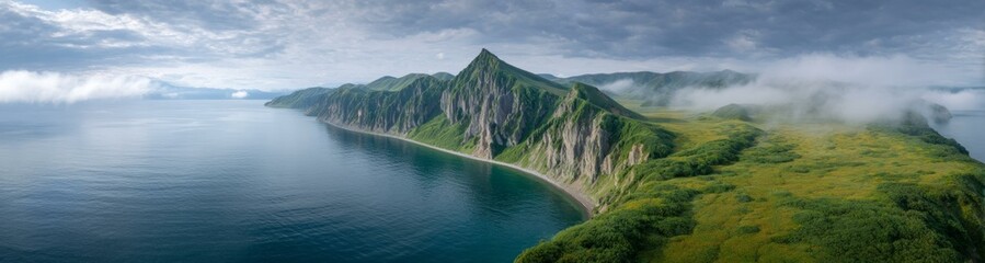 Coastal Landscape of Dramatic Cliff and Fog