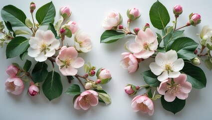 Obraz premium Background with isolated apple blossoms and flower set