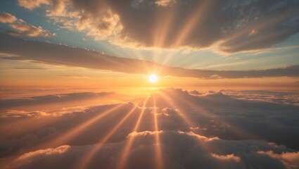 Beautiful scenic landscape capturing a vibrant sunrise with clouds and silver lining in the sky