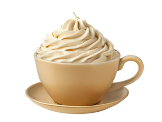 Isolated Beige Cup with Saucer Topped with a Swirl of Caramel Whipped Cream