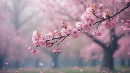 Obraz premium Tender Spring Blossoms: Pink Sakura Flowers in a Japanese Park