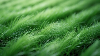 Detailed macro view of green grass with hairy texture or background