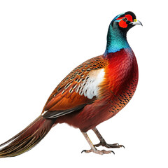 Vibrant Male Pheasant with Colorful Plumage Standing Gracefully Against a White Background on transparent background