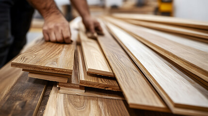 Craftsman Selecting Wooden Planks for Flooring