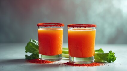 Juice glasses filled with carrot and celery, with space for copying