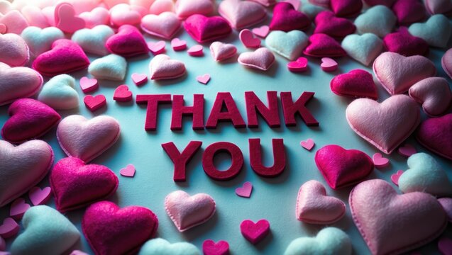 Hearts-themed thank you message on a banner ideal for appreciation and festive occasions