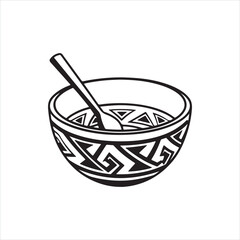 Bold Black and White Cereal Bowl Icon with Spoon