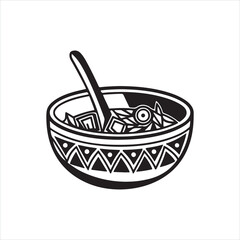 Bold Black and White Cereal Bowl Icon with Spoon