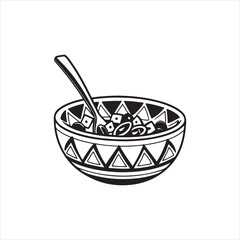 Bold Black and White Cereal Bowl Icon with Spoon