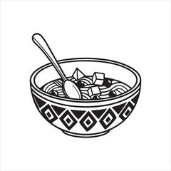 Bold Black and White Cereal Bowl Icon with Spoon