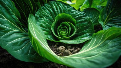 Fototapeta premium Close-up of Skunk Cabbage leaves revealing the forest floor and surrounding flora during spring