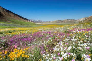 Obraz premium Vibrant wildflower meadow landscape on a white background
