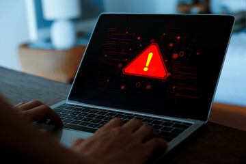 Warnings exclamation mark alerts in computer systems to be aware of the dangers and risks of...