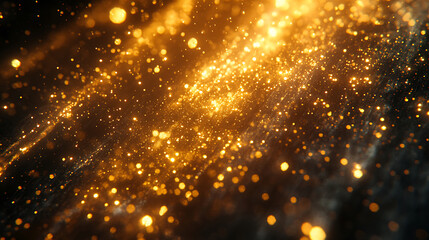 Naklejka premium Glittering gold dust floating elegant sparkles festive golden particles shiny bokeh effects luxurious background abstract texture