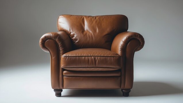 Leather armchair set against a white backdrop