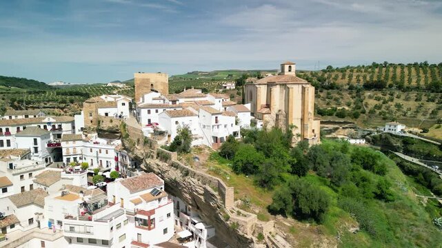 Aerial view of Setenil de las Bodegas, Andalusia. Southern Spain