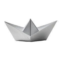 Sleek Silver Paper Boat Sculpture for Modern Decor and Artistic Display on transparent background