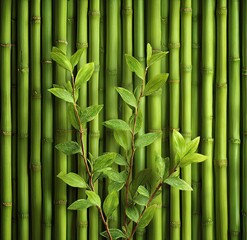 Obraz premium Green Bamboo and Leaves Close-up Background
