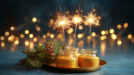 Sparkling Gold Christmas Decorations in Glass Jars