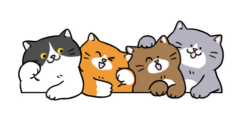 Vector Illustration of Cute Cartoon Cats on Isolated Background. Hand Drawn Vector Illustration. 