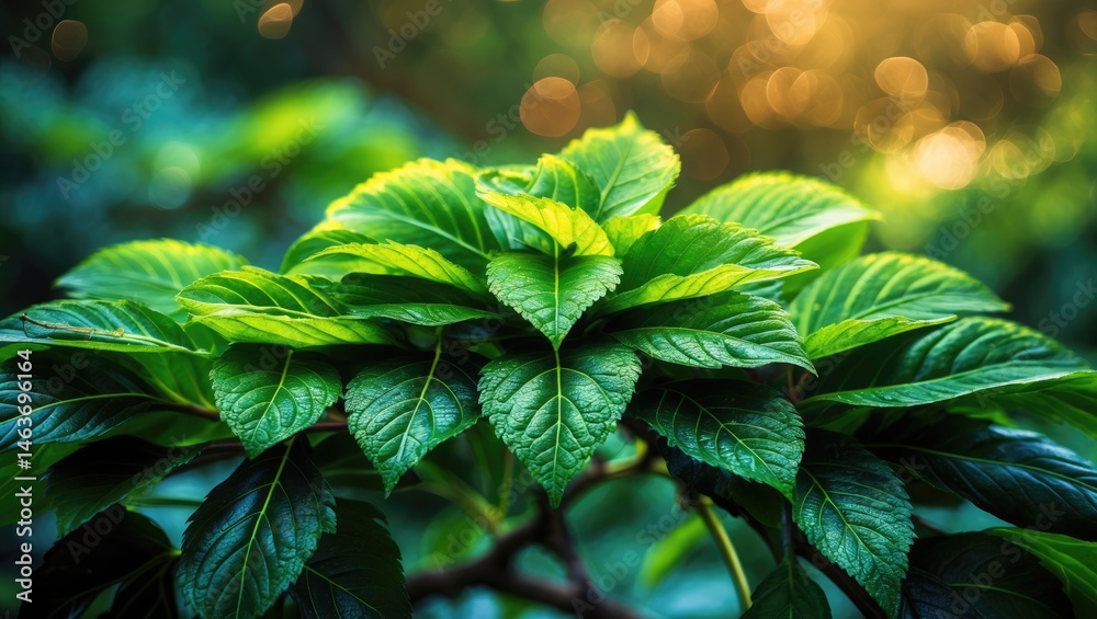 Poster close-up of cherry leaves forming a fishbone pattern with floral and greenery elements