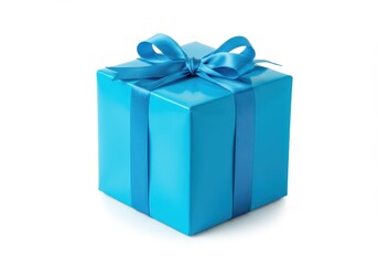 Fototapeta premium Close-up of a blue gift box with ribbon and bow on a white background