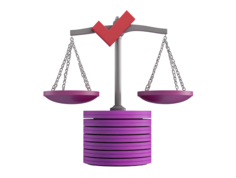 Isolated Justice Scale with a Check Mark on the Right Side